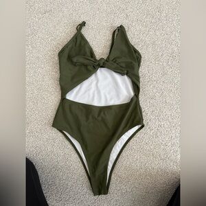 Olive Green cutout women’s One-Piece Swimsuit